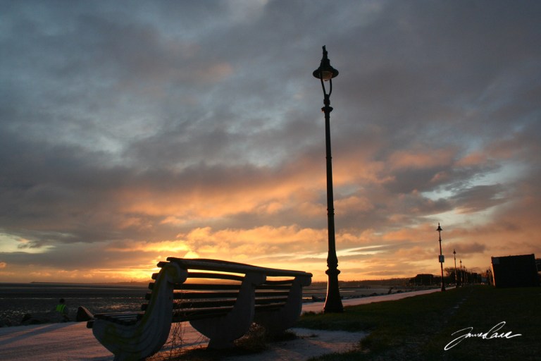 Bench at the seaffront on sandymount beach