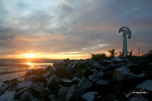 Rocks and a monument at Sandymount beach